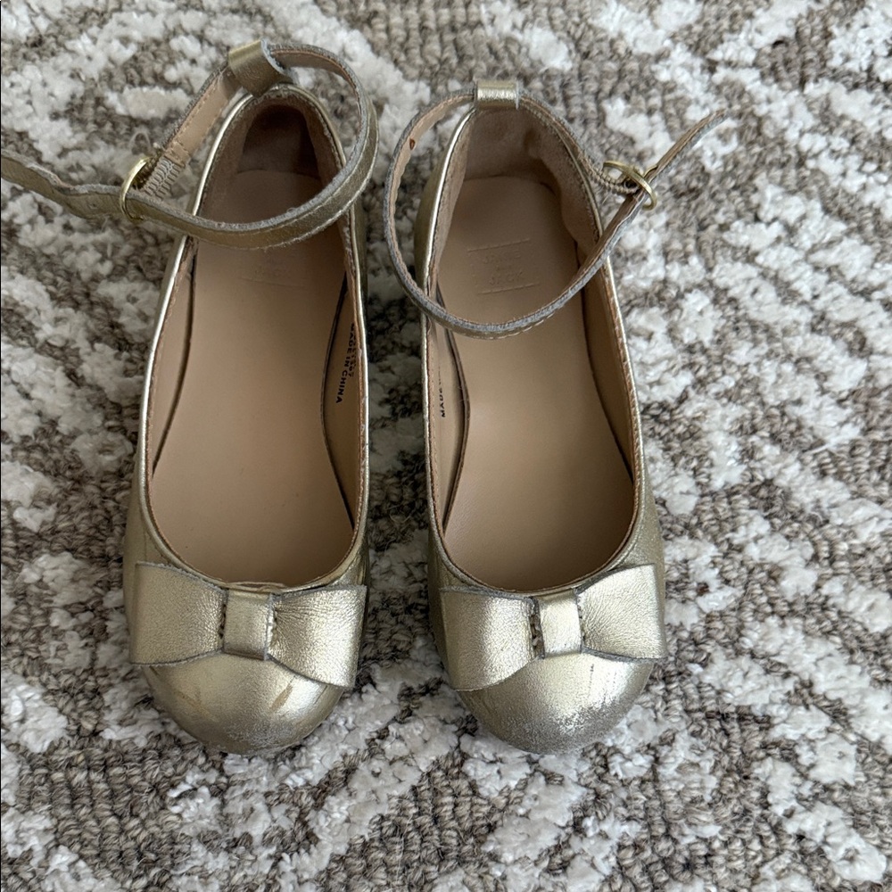 Janie and Jack Metallic Gold Bow Dress Shoes